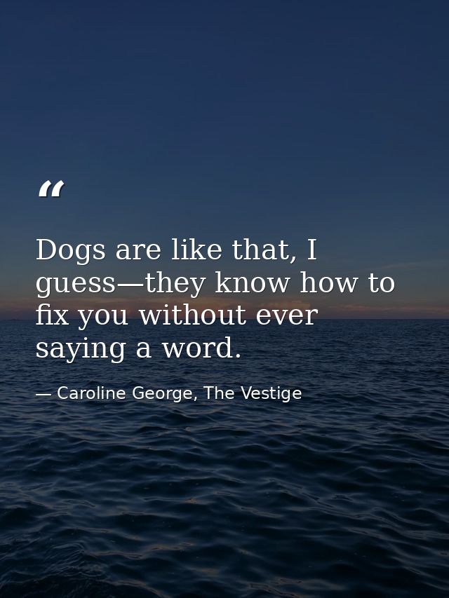 Dogs are like that, I guess—they know how to fix you without ever saying a word. — Caroline George, The Vestige
