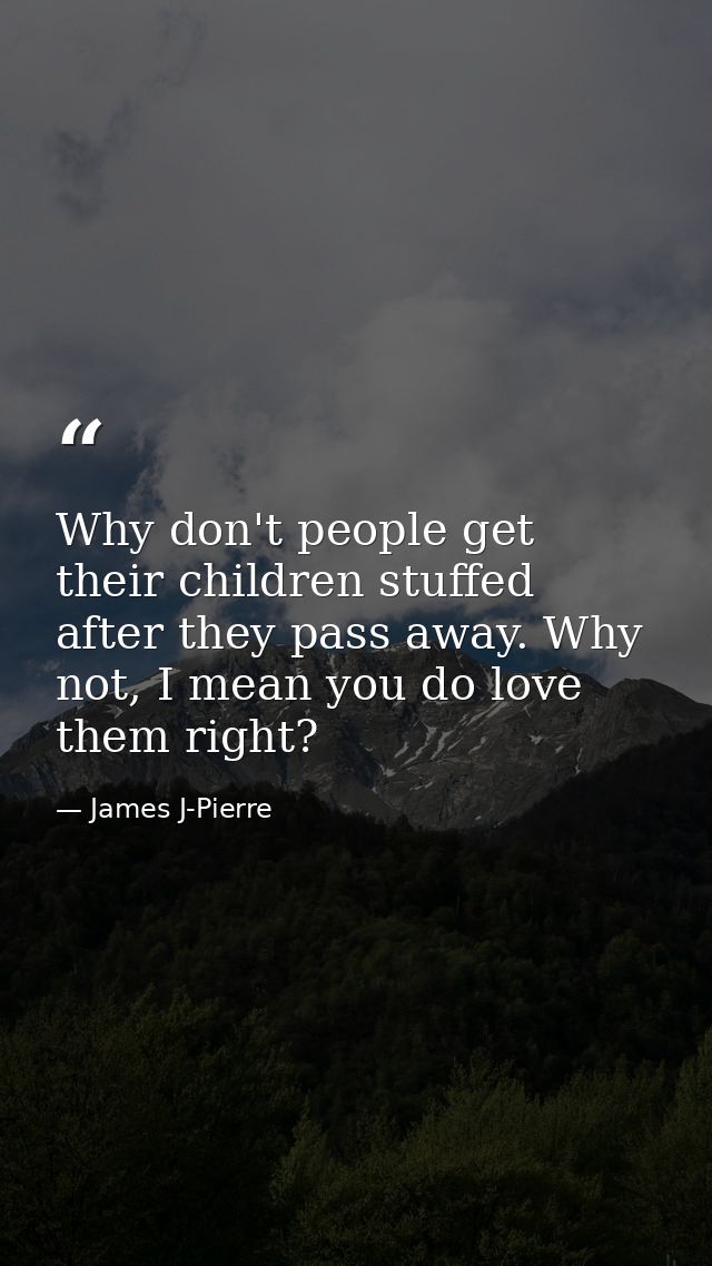 Why don't people get their children stuffed after they pass away. Why not, I mean you do love them right? — James J-Pierre
