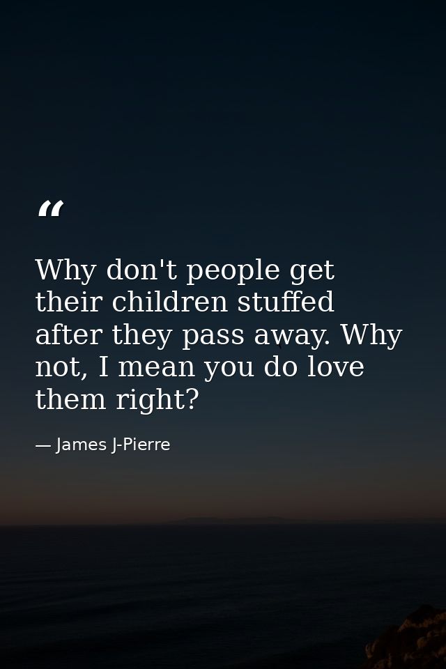 Why don't people get their children stuffed after they pass away. Why not, I mean you do love them right? — James J-Pierre