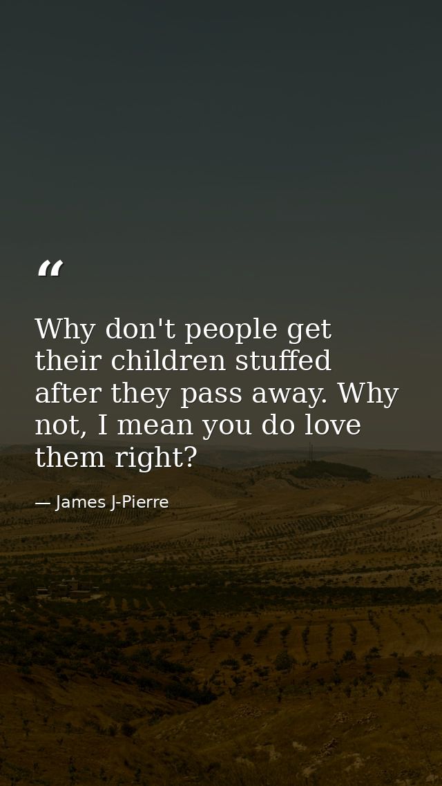 Why don't people get their children stuffed after they pass away. Why not, I mean you do love them right? — James J-Pierre