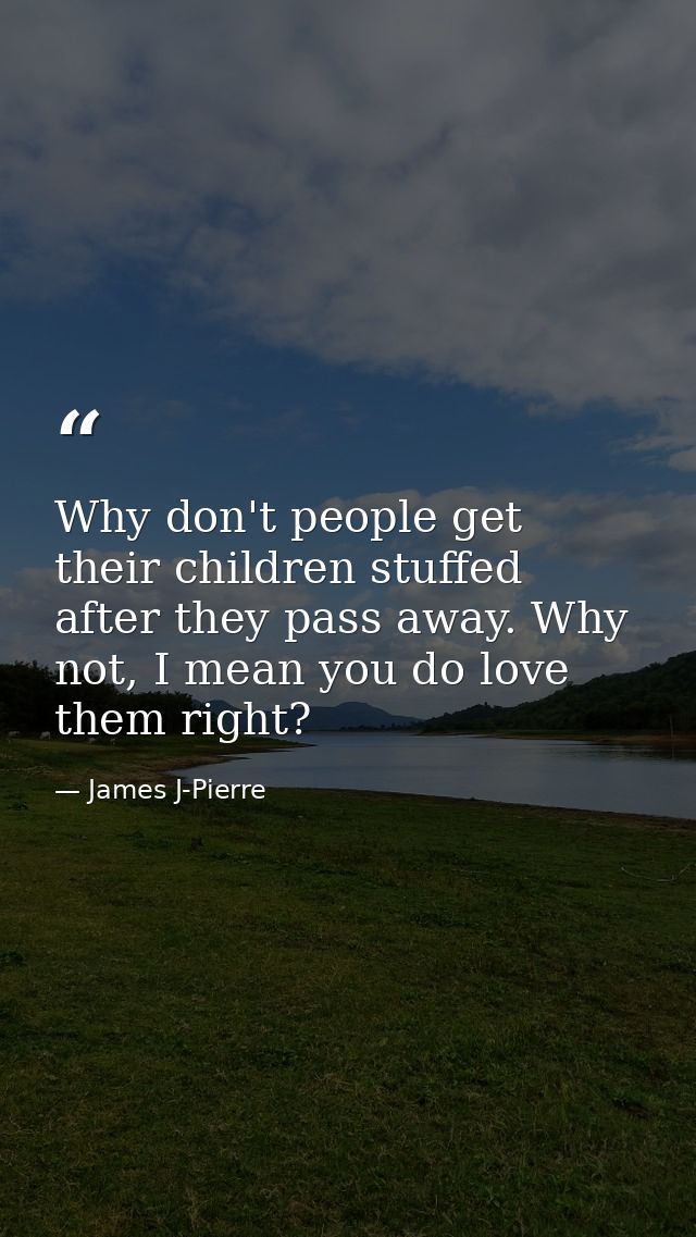 Why don't people get their children stuffed after they pass away. Why not, I mean you do love them right? — James J-Pierre