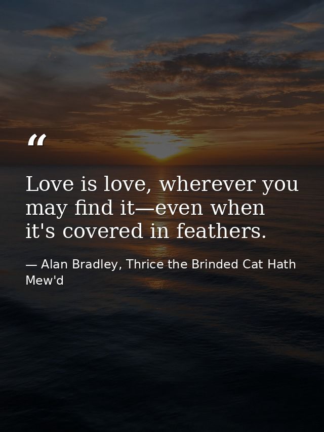 Love is love, wherever you may find it—even when it's covered in feathers. — Alan Bradley, Thrice the Brinded Cat Hath Mew'd
