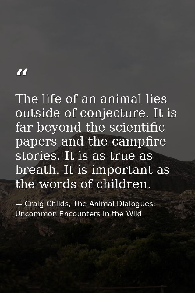 The life of an animal lies outside of conjecture. It is far beyond the scientific papers and the campfire stories. It is — Craig Childs, The Animal Dialogues: Uncommon Encounters in the Wild