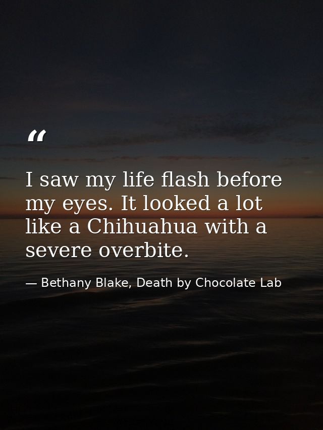 I saw my life flash before my eyes. It looked a lot like a Chihuahua with a severe overbite. — Bethany Blake, Death by Chocolate Lab