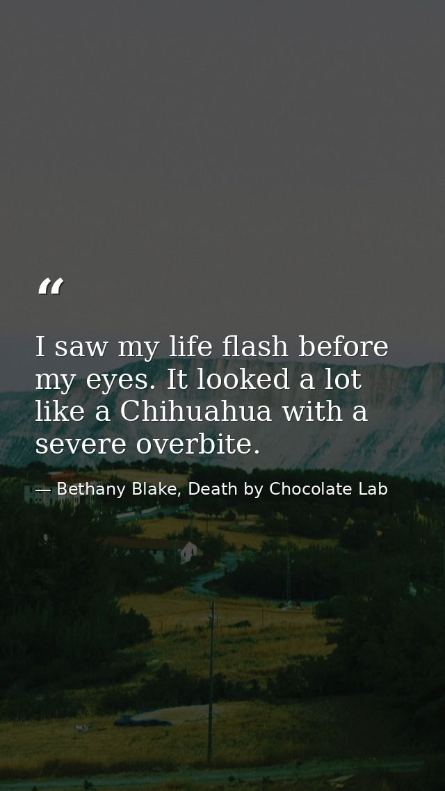 I saw my life flash before my eyes. It looked a lot like a Chihuahua with a severe overbite. — Bethany Blake, Death by Chocolate Lab