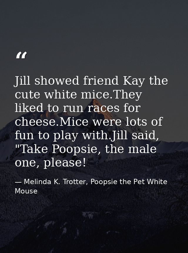 Jill showed friend Kay the cute white mice.They liked to run races for cheese.Mice were lots of fun to play with.Jill sa — Melinda K. Trotter, Poopsie the Pet White Mouse
