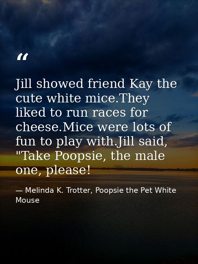 Jill showed friend Kay the cute white mice.They liked to run races for cheese.Mice were lots of fun to play with.Jill sa — Melinda K. Trotter, Poopsie the Pet White Mouse