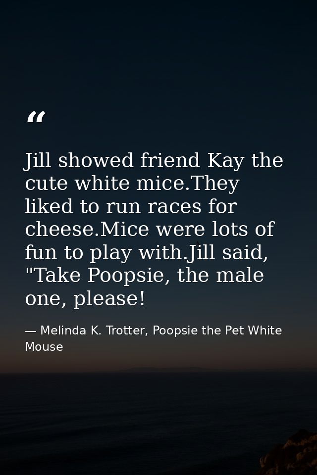 Jill showed friend Kay the cute white mice.They liked to run races for cheese.Mice were lots of fun to play with.Jill sa — Melinda K. Trotter, Poopsie the Pet White Mouse