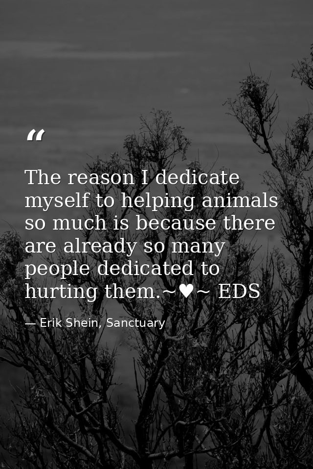 The reason I dedicate myself to helping animals so much is because there are already so many people dedicated to hurting — Erik Shein, Sanctuary