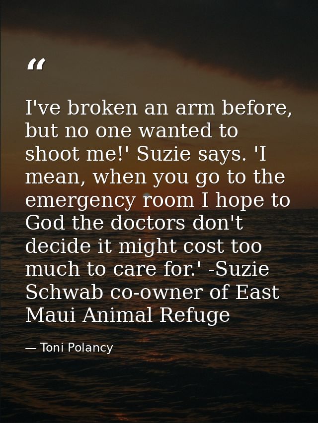 I've broken an arm before, but no one wanted to shoot me!' Suzie says. 'I mean, when you go to the emergency room I hope — Toni Polancy