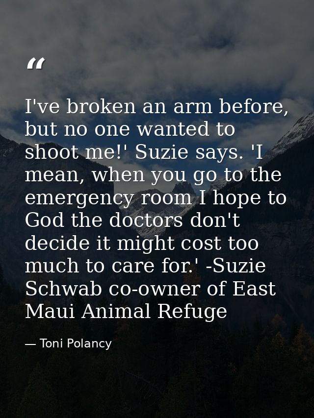I've broken an arm before, but no one wanted to shoot me!' Suzie says. 'I mean, when you go to the emergency room I hope — Toni Polancy