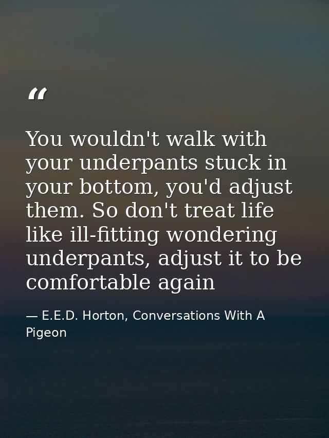 You wouldn't walk with your underpants stuck in your bottom, you'd adjust them. So don't treat life like ill-fitting won — E.E.D. Horton, Conversations With A Pigeon