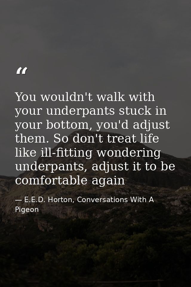 You wouldn't walk with your underpants stuck in your bottom, you'd adjust them. So don't treat life like ill-fitting won — E.E.D. Horton, Conversations With A Pigeon