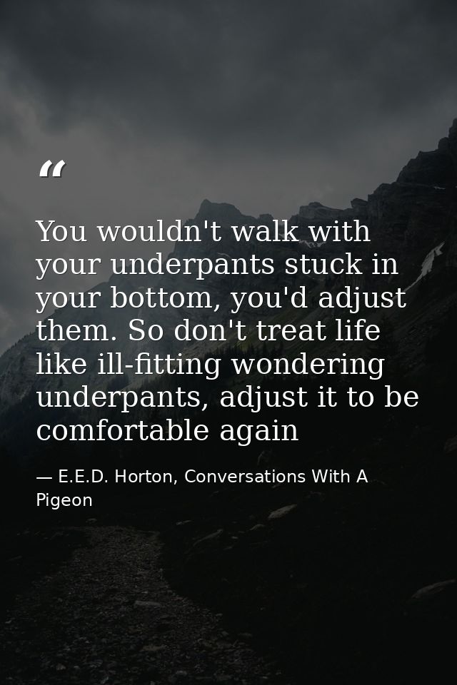 You wouldn't walk with your underpants stuck in your bottom, you'd adjust them. So don't treat life like ill-fitting won — E.E.D. Horton, Conversations With A Pigeon