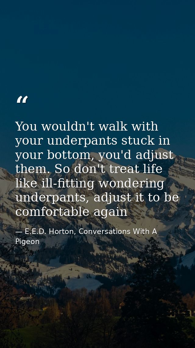 You wouldn't walk with your underpants stuck in your bottom, you'd adjust them. So don't treat life like ill-fitting won — E.E.D. Horton, Conversations With A Pigeon