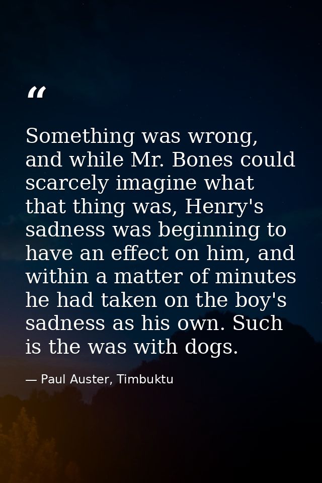 Something was wrong, and while Mr. Bones could scarcely imagine what that thing was, Henry's sadness was beginning to ha — Paul Auster, Timbuktu