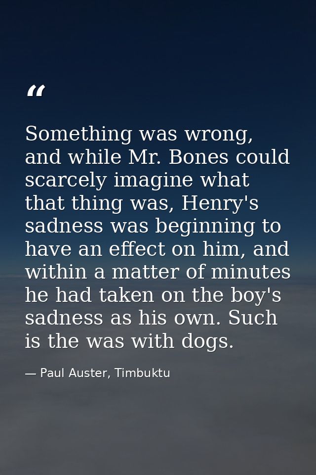 Something was wrong, and while Mr. Bones could scarcely imagine what that thing was, Henry's sadness was beginning to ha — Paul Auster, Timbuktu