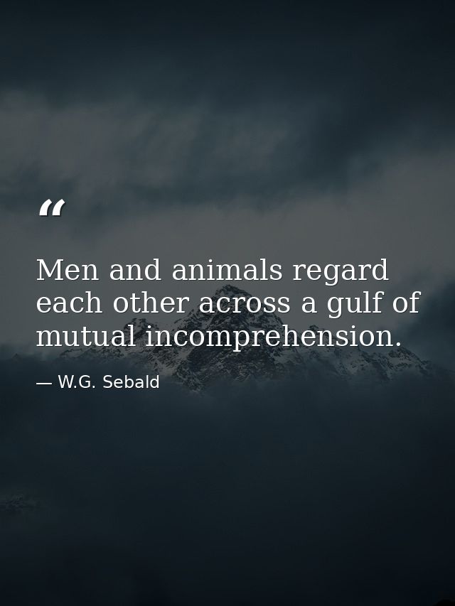 Men and animals regard each other across a gulf of mutual incomprehension. — W.G. Sebald