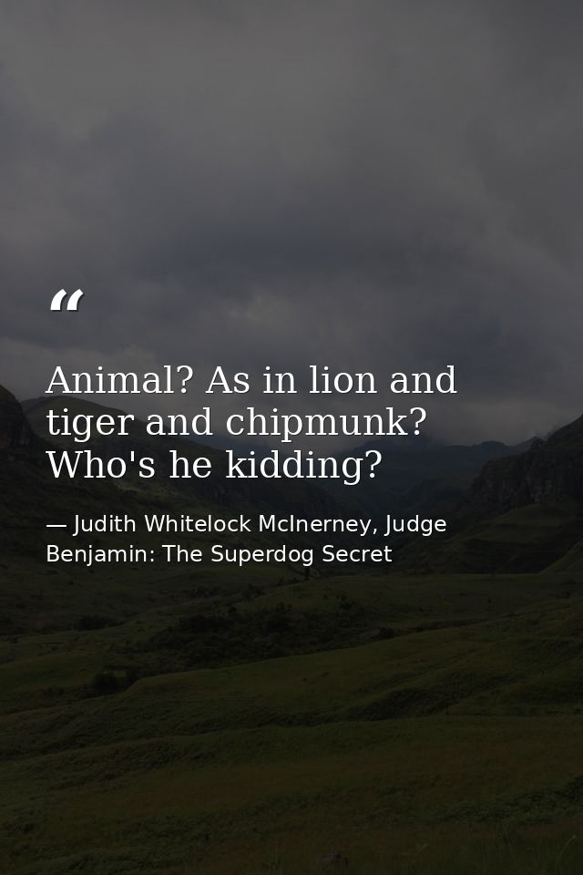 Animal? As in lion and tiger and chipmunk? Who's he kidding? — Judith Whitelock McInerney, Judge Benjamin: The Superdog Secret