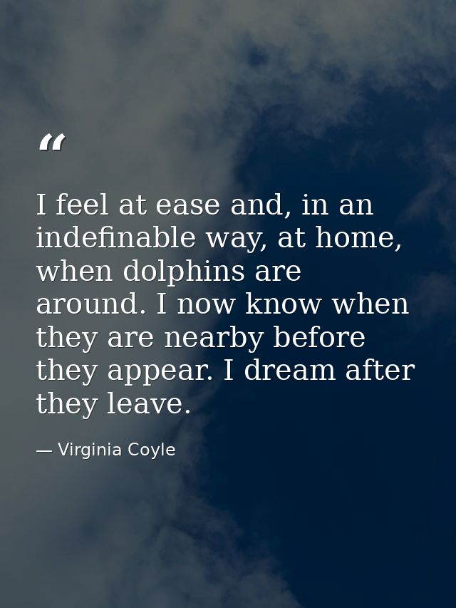 I feel at ease and, in an indefinable way, at home, when dolphins are around. I now know when they are nearby before the — Virginia Coyle