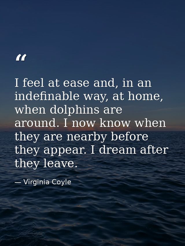 I feel at ease and, in an indefinable way, at home, when dolphins are around. I now know when they are nearby before the — Virginia Coyle