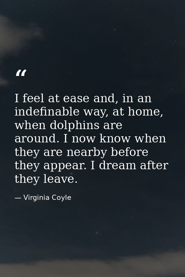 I feel at ease and, in an indefinable way, at home, when dolphins are around. I now know when they are nearby before the — Virginia Coyle