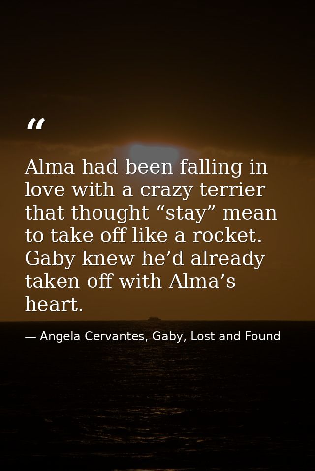 Alma had been falling in love with a crazy terrier that thought “stay” mean to take off like a rocket. Gaby knew he’d al — Angela Cervantes, Gaby, Lost and Found