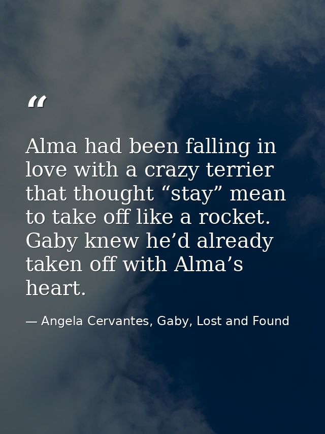 Alma had been falling in love with a crazy terrier that thought “stay” mean to take off like a rocket. Gaby knew he’d al — Angela Cervantes, Gaby, Lost and Found