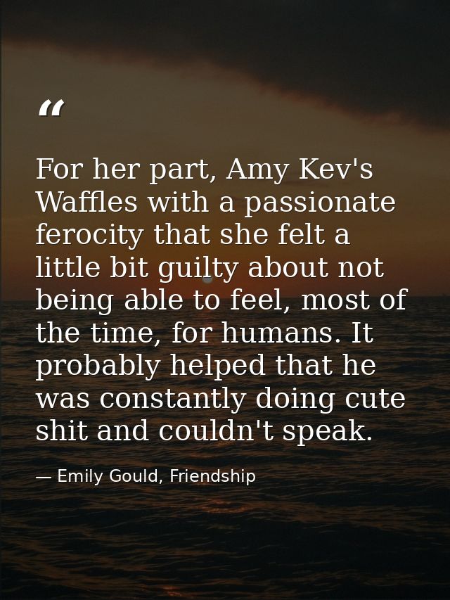 For her part, Amy Kev's Waffles with a passionate ferocity that she felt a little bit guilty about not being able to fee — Emily Gould, Friendship