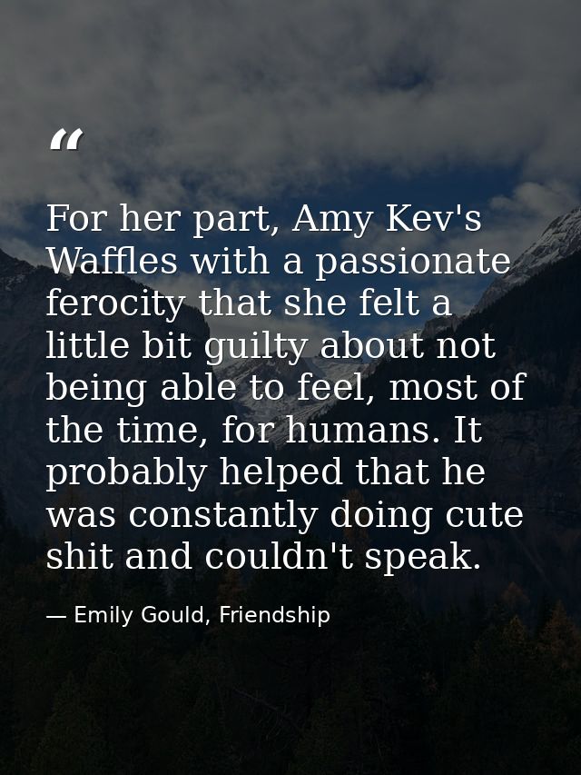 For her part, Amy Kev's Waffles with a passionate ferocity that she felt a little bit guilty about not being able to fee — Emily Gould, Friendship