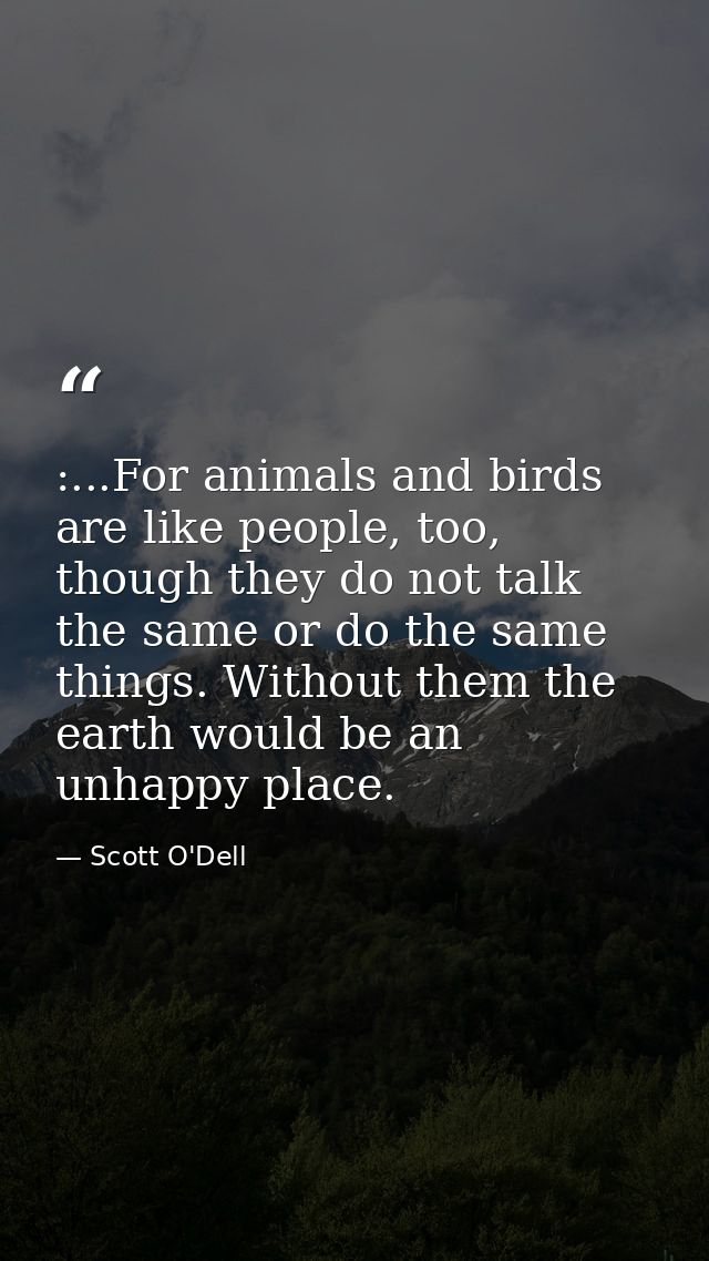 :...For animals and birds are like people, too, though they do not talk the same or do the same things. Without them the — Scott O'Dell