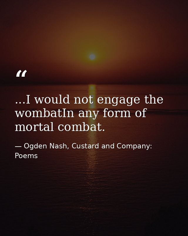 ...I would not engage the wombatIn any form of mortal combat. — Ogden Nash, Custard and Company: Poems