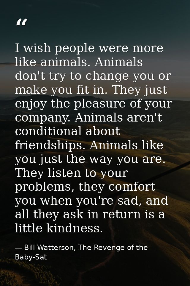 I wish people were more like animals. Animals don't try to change you or make you fit in. They just enjoy the pleasure o — Bill Watterson, The Revenge of the Baby-Sat