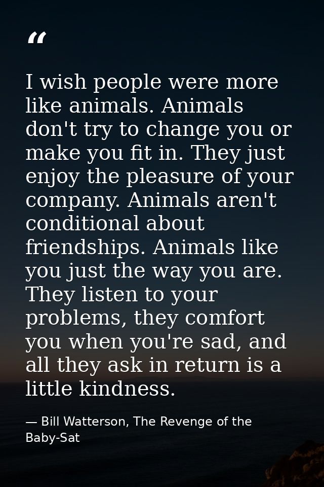 I wish people were more like animals. Animals don't try to change you or make you fit in. They just enjoy the pleasure o — Bill Watterson, The Revenge of the Baby-Sat