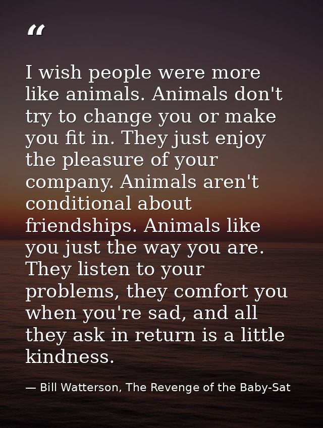 I wish people were more like animals. Animals don't try to change you or make you fit in. They just enjoy the pleasure o — Bill Watterson, The Revenge of the Baby-Sat
