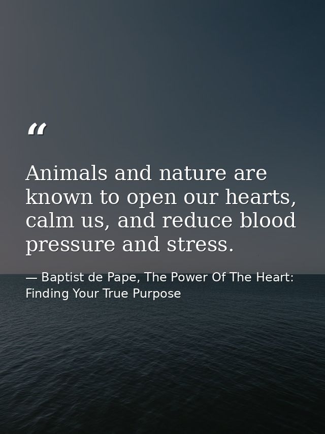 Animals and nature are known to open our hearts, calm us, and reduce blood pressure and stress. — Baptist de Pape, The Power Of The Heart: Finding Your True Purpose