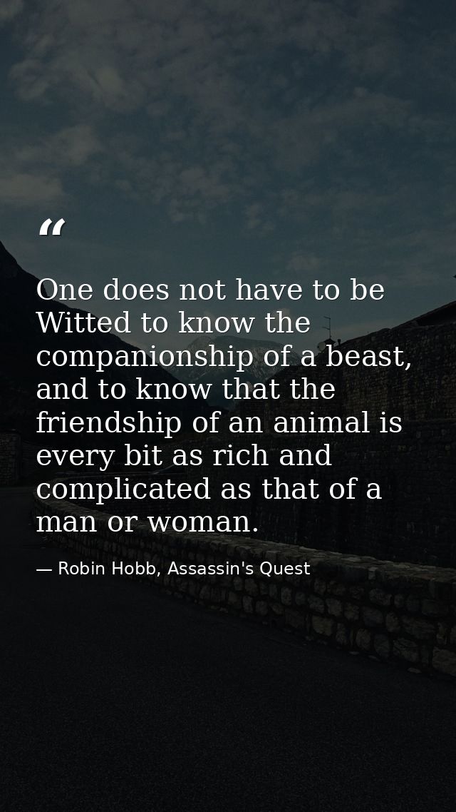 One does not have to be Witted to know the companionship of a beast, and to know that the friendship of an animal is eve — Robin Hobb, Assassin's Quest