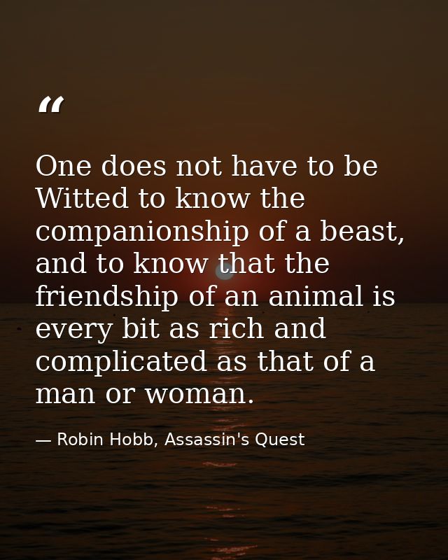 One does not have to be Witted to know the companionship of a beast, and to know that the friendship of an animal is eve — Robin Hobb, Assassin's Quest