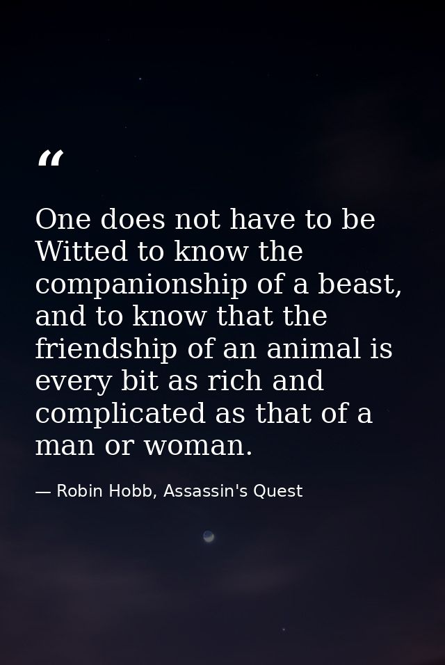 One does not have to be Witted to know the companionship of a beast, and to know that the friendship of an animal is eve — Robin Hobb, Assassin's Quest