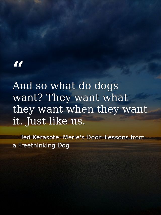 And so what do dogs want? They want what they want when they want it. Just like us. — Ted Kerasote, Merle's Door: Lessons from a Freethinking Dog