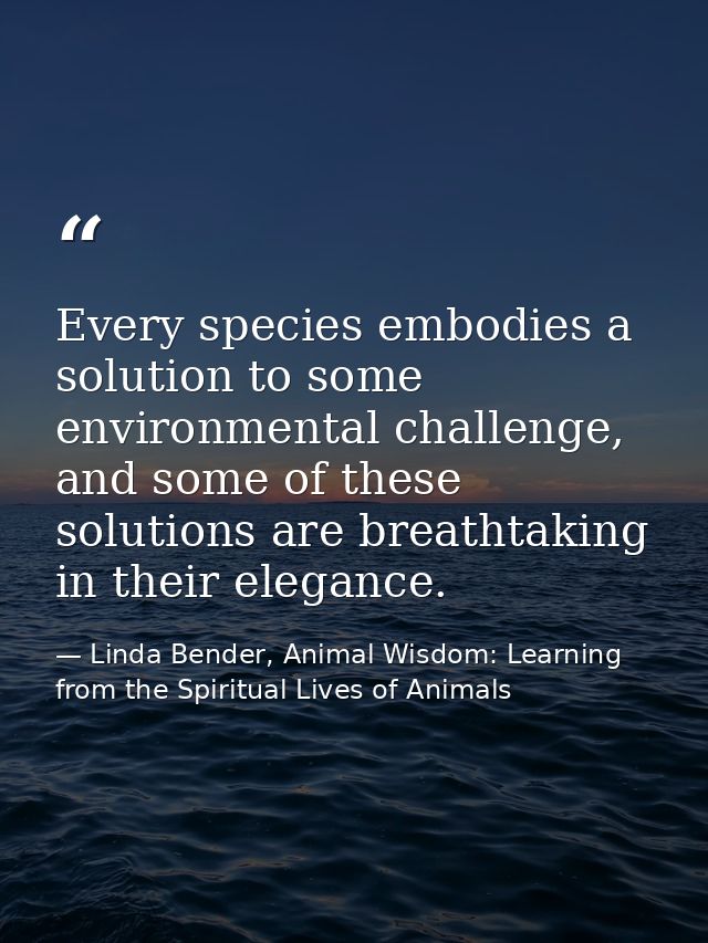 Every species embodies a solution to some environmental challenge, and some of these solutions are breathtaking in their — Linda Bender, Animal Wisdom: Learning from the Spiritual Lives of Animals