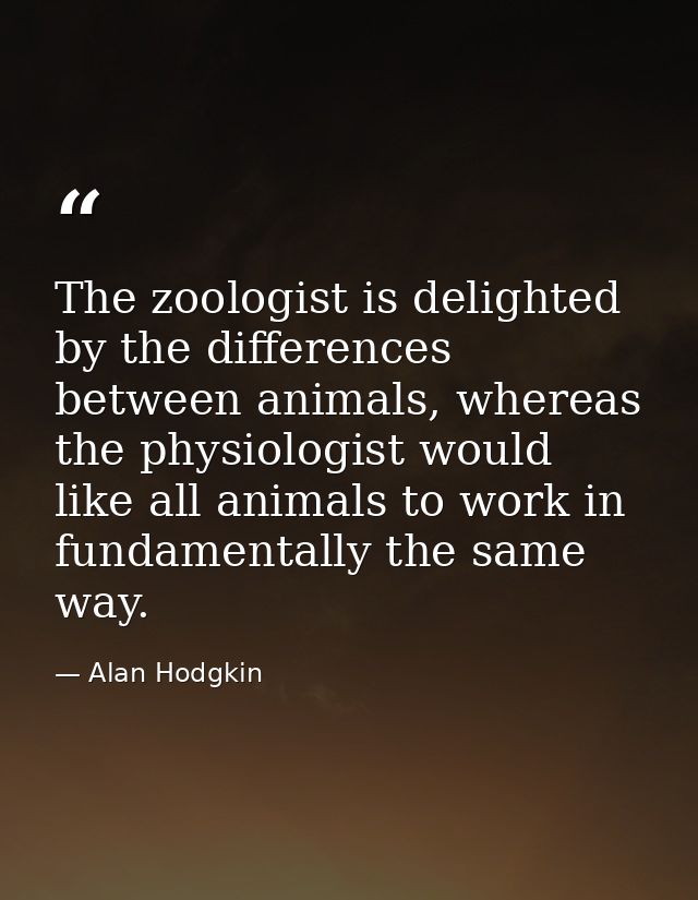 The zoologist is delighted by the differences between animals, whereas the physiologist would like all animals to work i — Alan Hodgkin