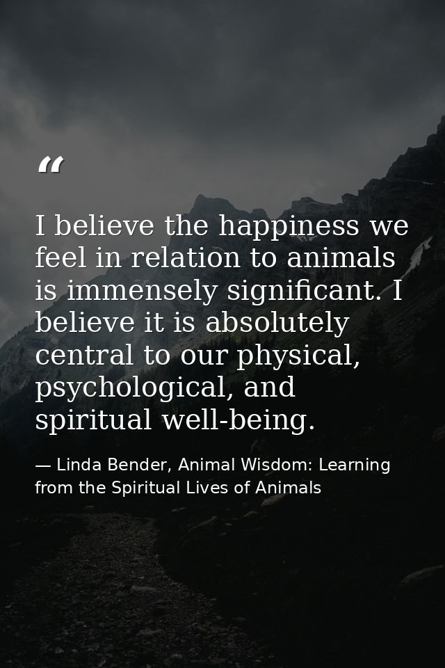 I believe the happiness we feel in relation to animals is immensely significant. I believe it is absolutely central to o — Linda Bender, Animal Wisdom: Learning from the Spiritual Lives of Animals