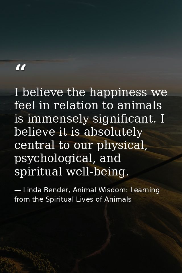 I believe the happiness we feel in relation to animals is immensely significant. I believe it is absolutely central to o — Linda Bender, Animal Wisdom: Learning from the Spiritual Lives of Animals