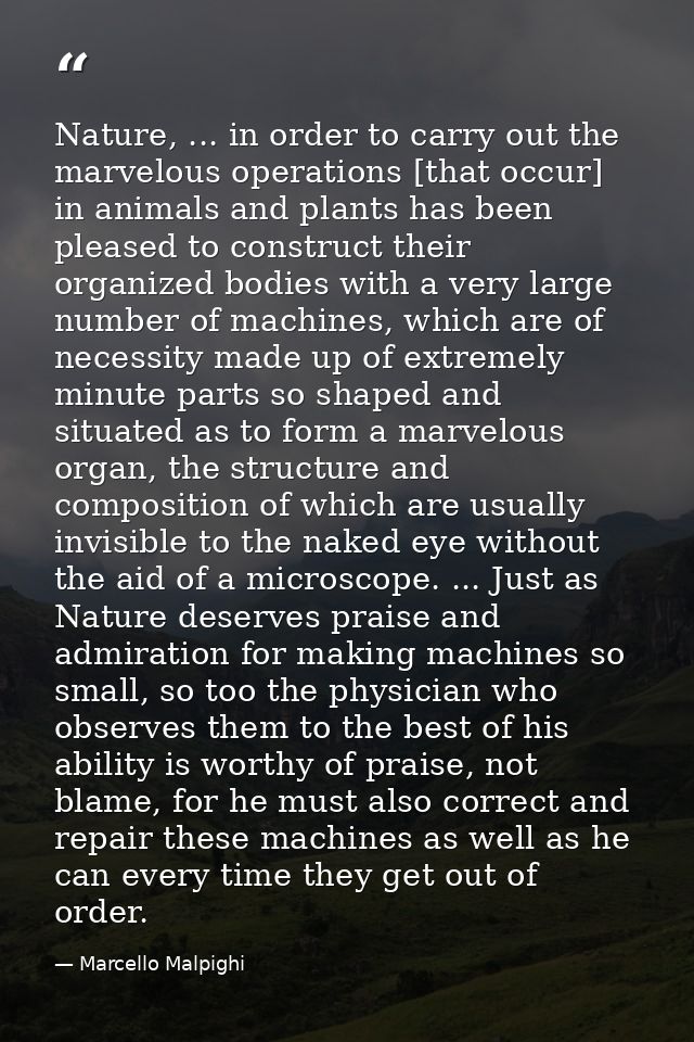 Nature, ... in order to carry out the marvelous operations [that occur] in animals and plants has been pleased to constr — Marcello Malpighi