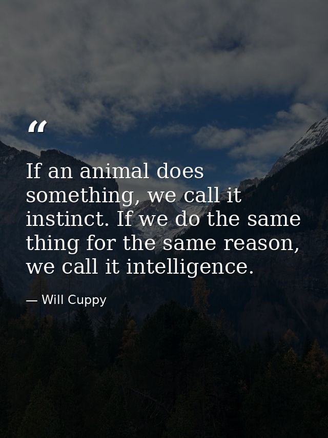 If an animal does something, we call it instinct. If we do the same thing for the same reason, we call it intelligence. — Will Cuppy