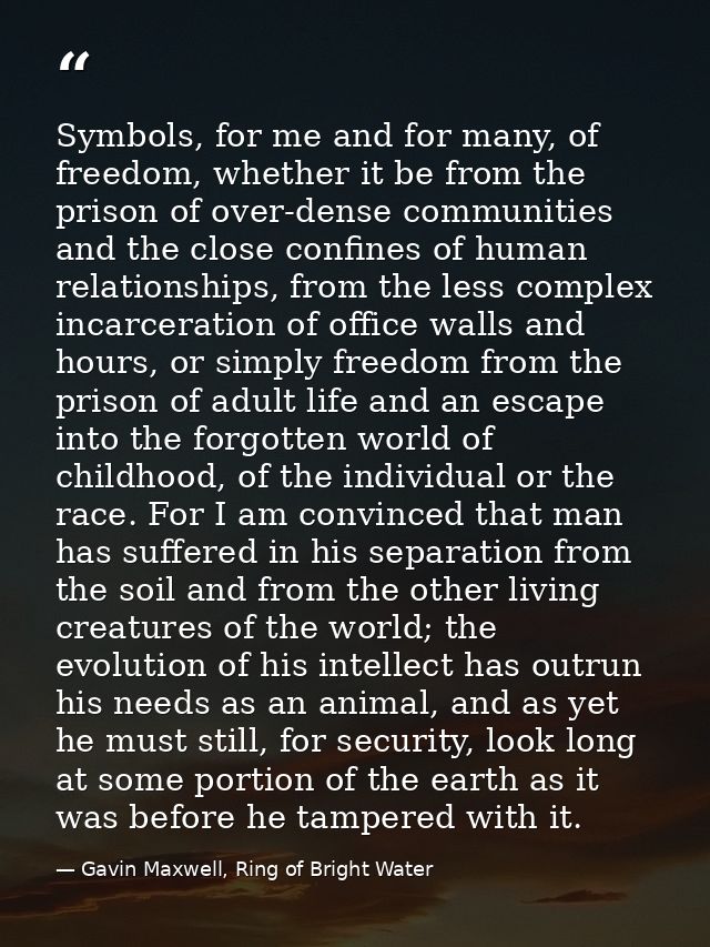 Symbols, for me and for many, of freedom, whether it be from the prison of over-dense communities and the close confines — Gavin Maxwell, Ring of Bright Water