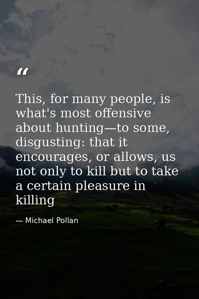 This, for many people, is what's most offensive about hunting—to some, disgusting: that it encourages, or allows, us not — Michael Pollan