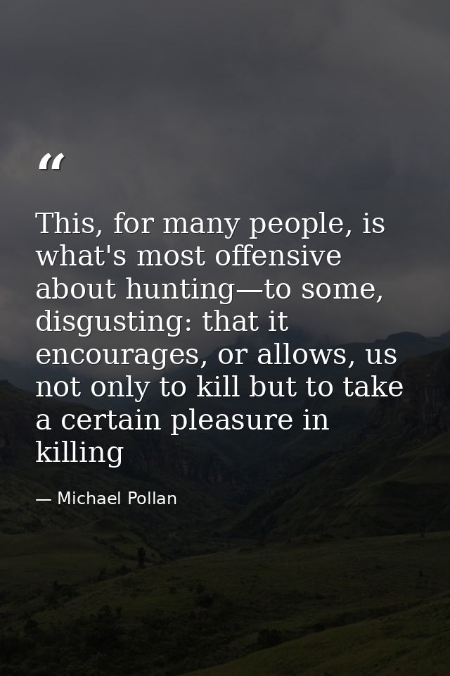 This, for many people, is what's most offensive about hunting—to some, disgusting: that it encourages, or allows, us not — Michael Pollan