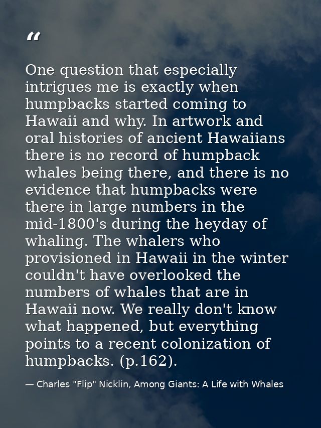 One question that especially intrigues me is exactly when humpbacks started coming to Hawaii and why. In artwork and ora — Charles "Flip" Nicklin, Among Giants: A Life with Whales